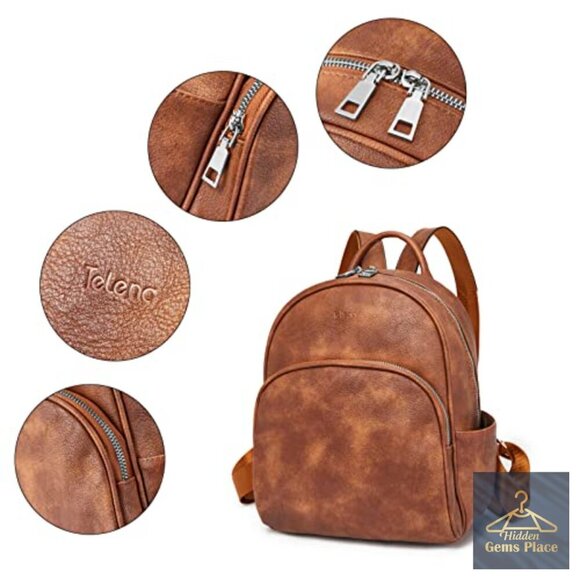 Mini Vegan Leather Backpack Purse Adjustable Straps Travel Shoulder Bag main image 5